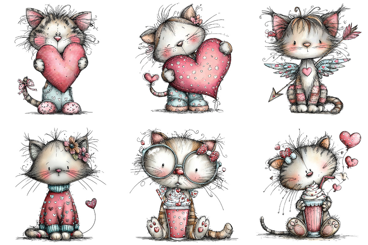 Whimsical Valentine Cat Clipart, a Graphic by CraftArtStudio (Photo 5 of 6)