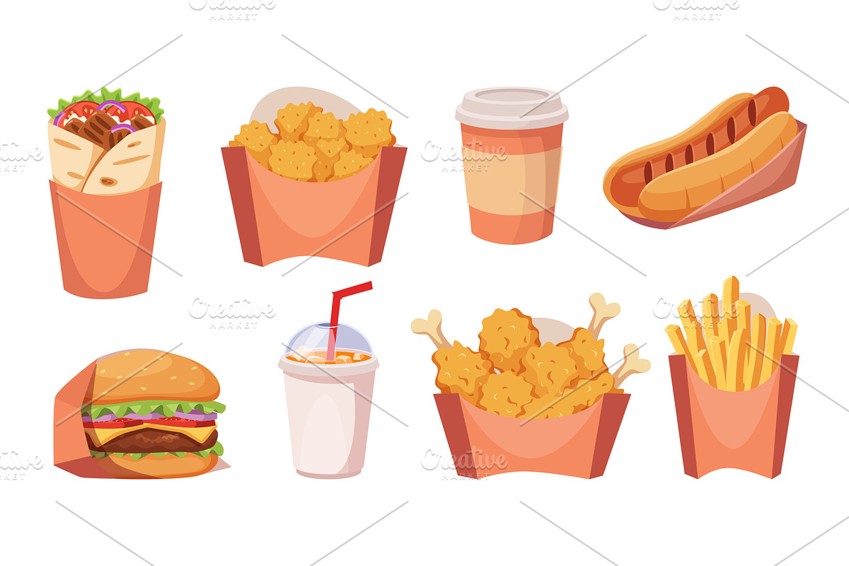 Fast food. Different trash products, a Food Illustration by Onyx