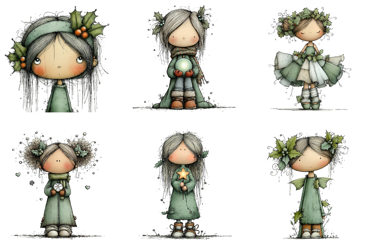 Cute Holly Girl Clipart, an Illustration by DreamArtGraphic (Photo 4 of 5)