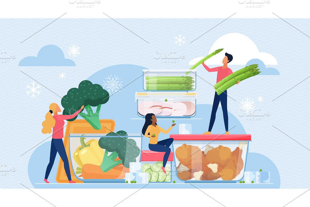 Storage of cooked and fresh food in, a Food Illustration by Lemberg Vector