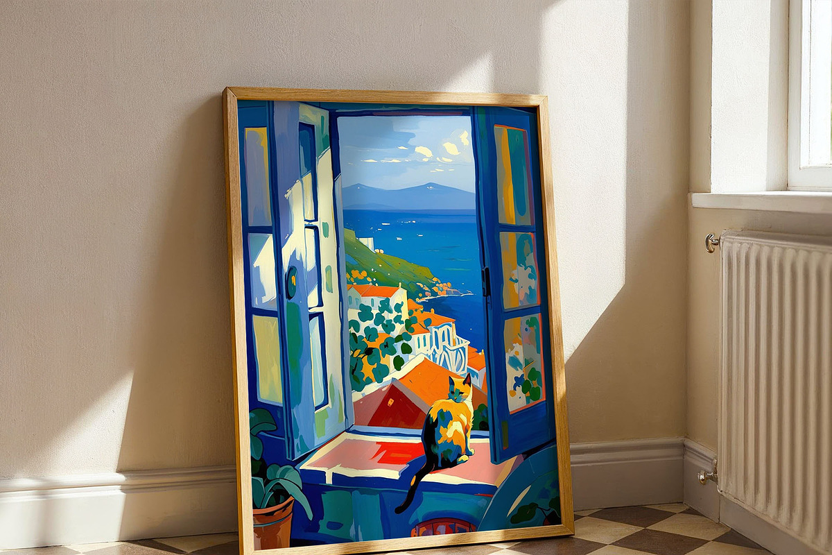 Cat Matisse Style Amalfi Coast Art, a Decorative Illustration by elfy creative (Photo 4 of 4)