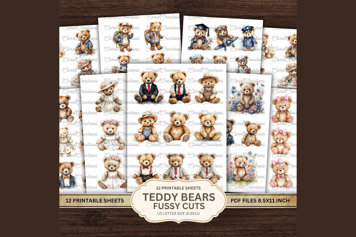 Teddy Bears Fussy Cuts PDF, a Decorative Illustration by Coral Beauty (Photo 2 of 7)