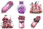 Watercolor Pink Halloween Clipart, a Seasonal Illustration by CitraGraphics (Thumbnail 6 of 7)