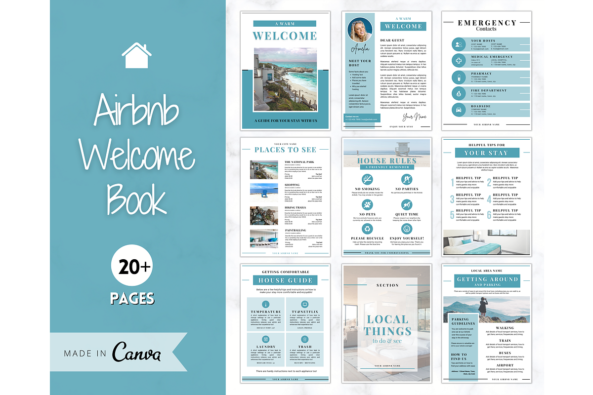 Airbnb Welcome Book Template - Blue, a Poster Template by Templatables (Photo 1 of 11)