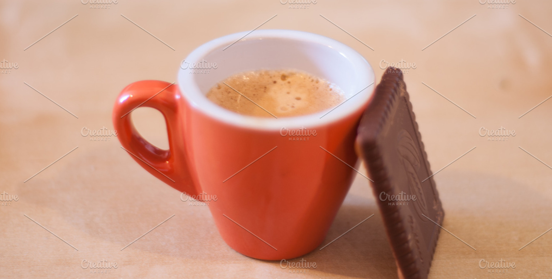 Coffee and Biscuit on Wood Table, a Food & Drink Photo by PixelPerfect