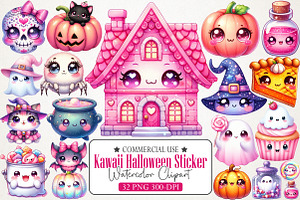 Kawaii Blush Halloween Stickers Pngs, an Illustration by RobertsArt