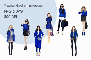 Girls In Blue 4 - Light Skin Clipart