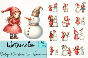 Vintage Christmas PNG, Girl with Sno, an Illustration by CrexoraLab