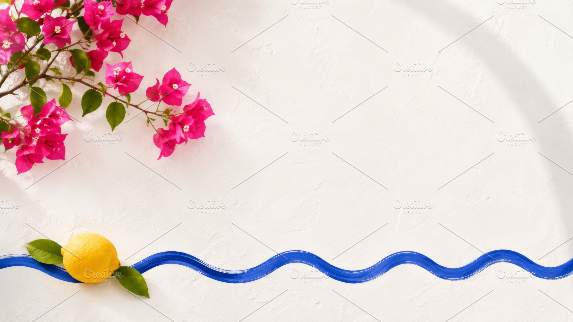 Greek isle aesthetic with pink flowe, a Photo by Dvoevnore photos