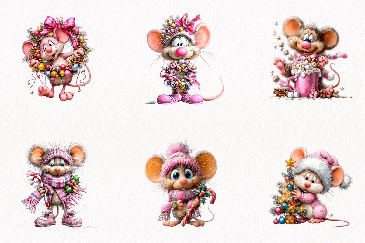 Whimsical Christmas Mice Clipart, a Seasonal Illustration by fashionaddict (Photo 2 of 7)