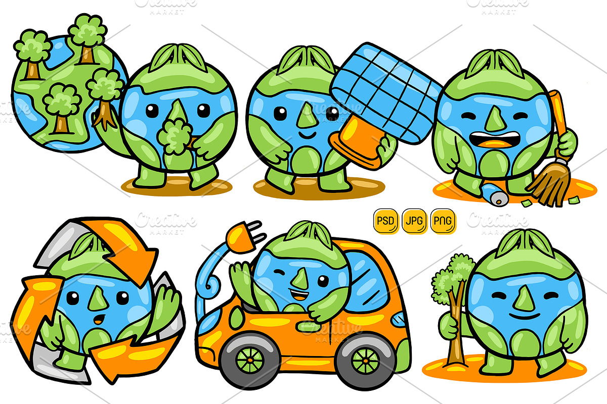 Kawaii Cartoon Earth Character Pack, an Object Graphic by MEDZ (Photo 3 of 5)