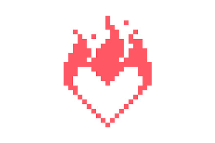 Blazing flaming pixel heart on fire, an Illustration by undrey