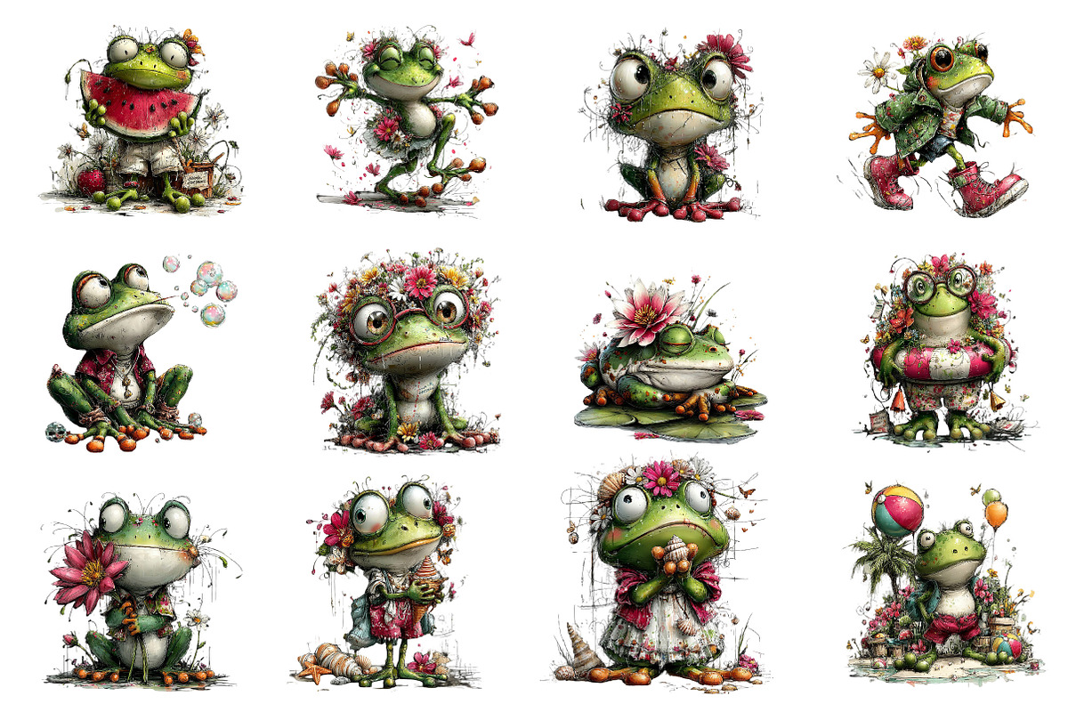 Whimsical Summer Frogs Clipart, an Illustration by Dream Creation (Photo 3 of 6)