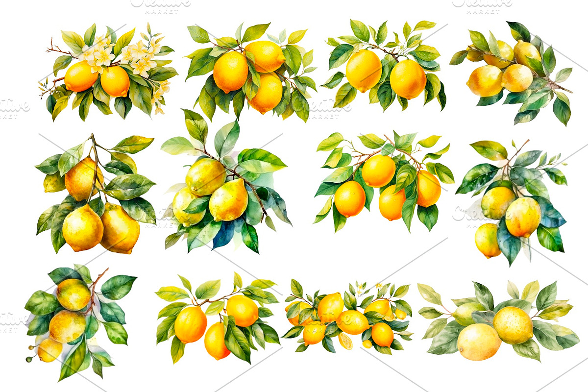 Watercolour lemon bundle, a Food Illustration by AkvarelRiver (Photo 3 of 10)