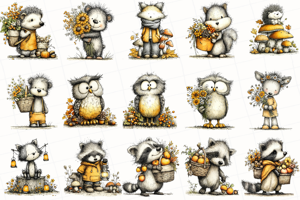 Cute Woodland Animals Clipart, a Seasonal Illustration by OK Design (Photo 3 of 6)