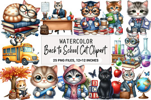 Back to School Cat Clipart, an Illustration by DreamArtGraphic