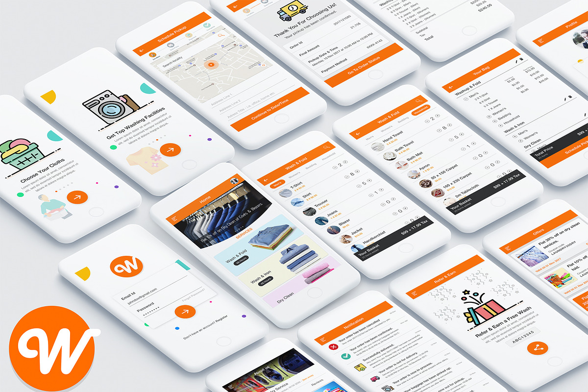 Wash It Laundry Service UI Kit, an UI Kit Template by App Innovation (Photo 2 of 8)