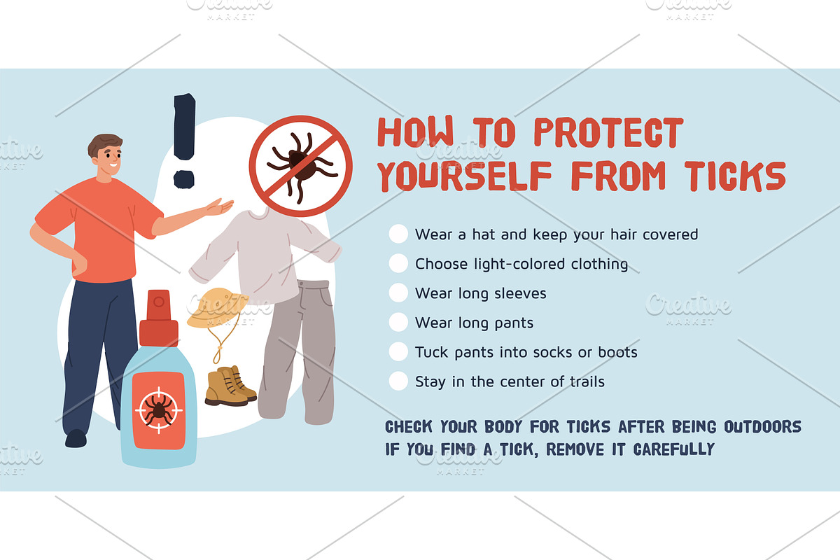 Tick safety. Instructions for, a Healthcare Illustration by YummyBuum