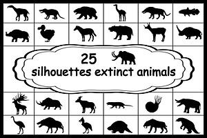 Set 25 silhouettes extinct animals