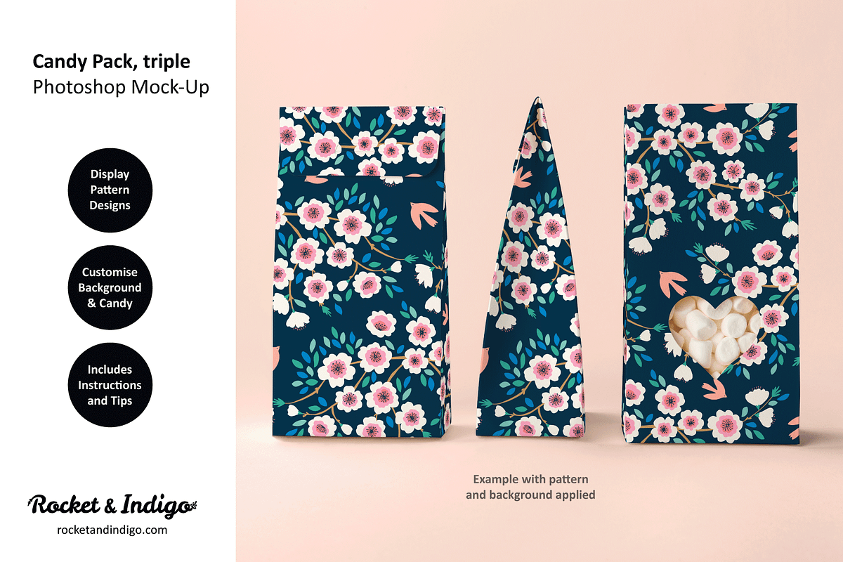 Candy Triple Pack Photoshop Mock-Up, a Packaging Mockup by Rocket & Indigo (Photo 2 of 4)