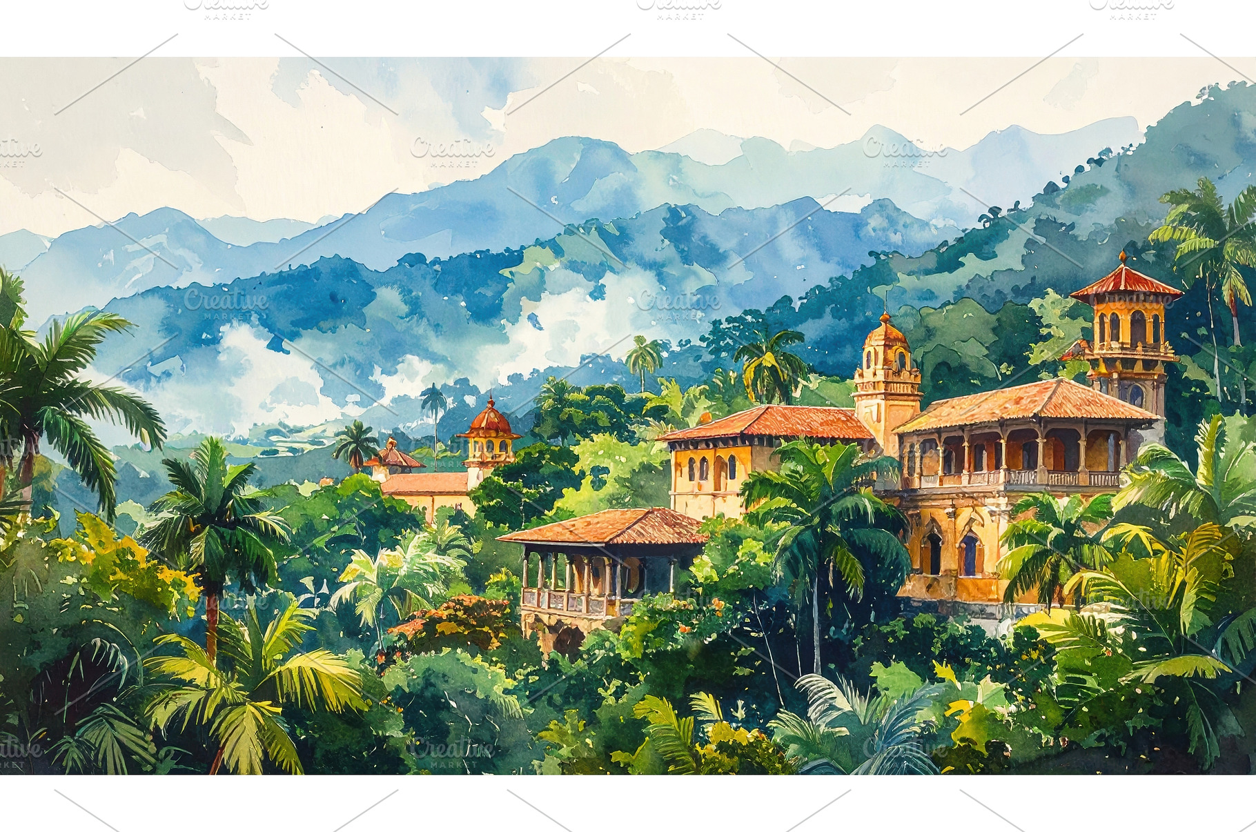 Watercolor painting of colonial, an Architecture Photo by Igor Tichonow