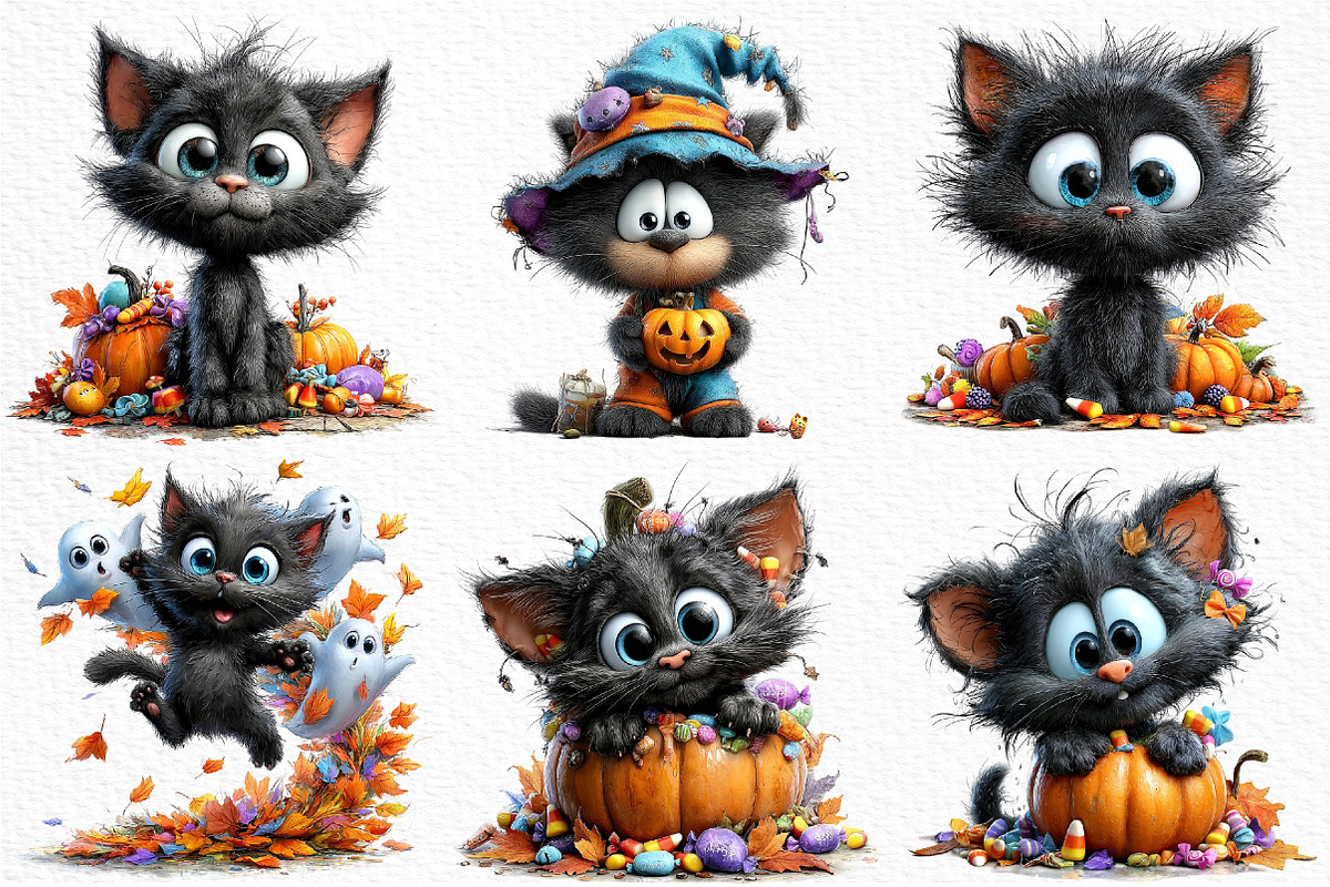 Quirky Halloween Black Cats Clipart, an Animal Illustration by Craft Nest (Photo 2 of 5)