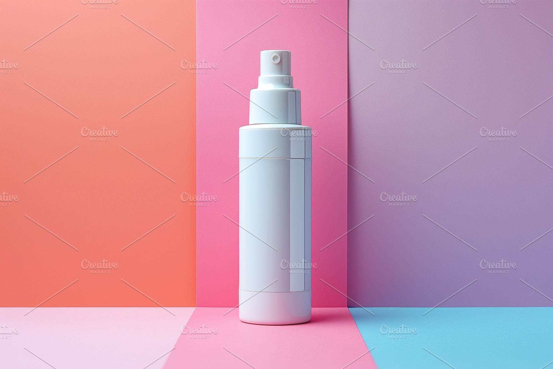 A sleek, white spray bottle stands on vibrant pastel backgrounds, showcasing a, a Background Photo by ImageMir