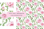 Watercolor pink flowers patterns set, a Pattern Graphic by Art and Funny (Thumbnail 8 of 8)