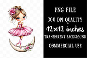 Ballerina Girls Whimsical Clipart, a Seasonal Illustration by Designking (Thumbnail 4 of 5)
