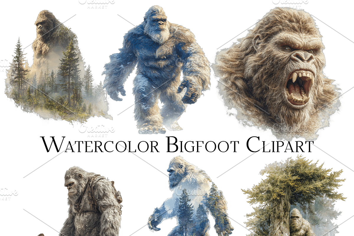 Watercolor Bigfoot Clipart, an Object Graphic by ArtisticTimberStudio (Photo 2 of 2)
