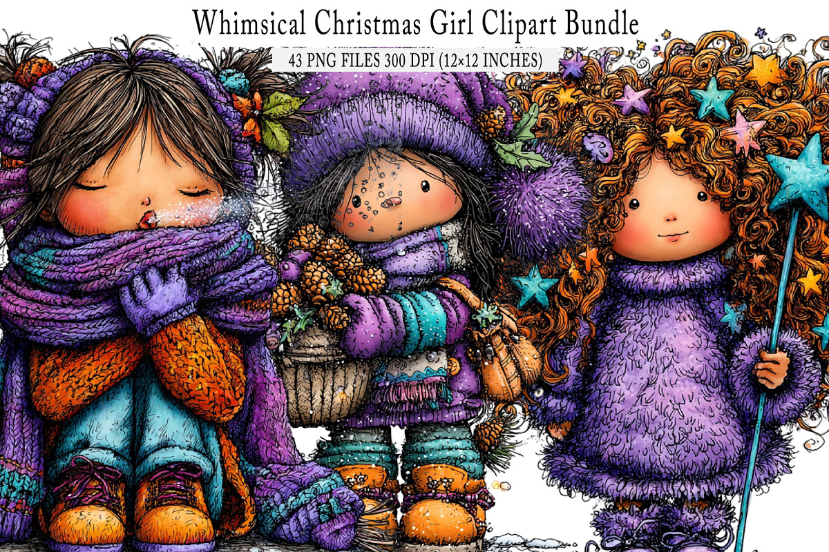 Whimsical Christmas Girl Clipart, an Illustration by SinaCreation (Photo 1 of 7)