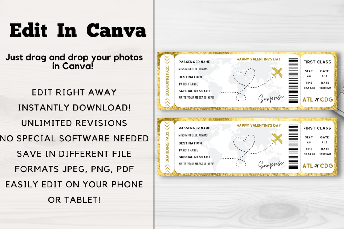 Boarding Pass for Valentine's Day, a Card Template by YasdeyDesigns (Photo 5 of 9)