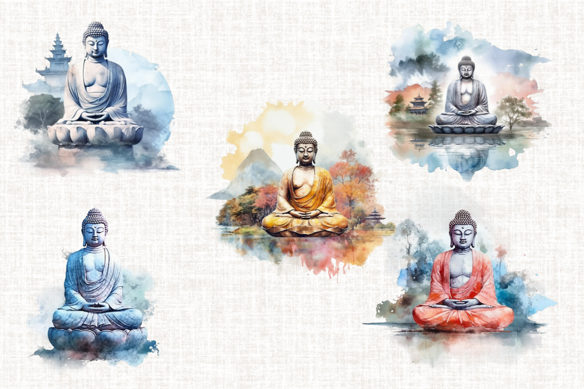 Watercolor Buddha Clipart, an Illustration by Mash Mash Stickers (Photo 5 of 9)