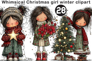 Whimsical Christmas Girl Winter, a Seasonal Illustration by Black Bird Studio