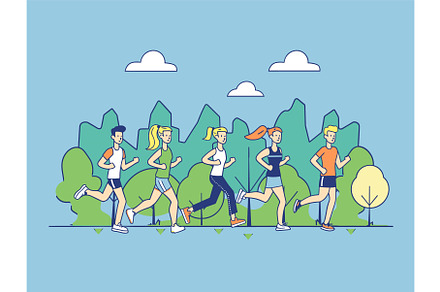 Men women running park, group, a Sport Illustration by Vectorstockersland