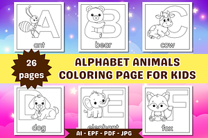 Cute Alphabet Animals Coloring Page, an Education Illustration by Salaly