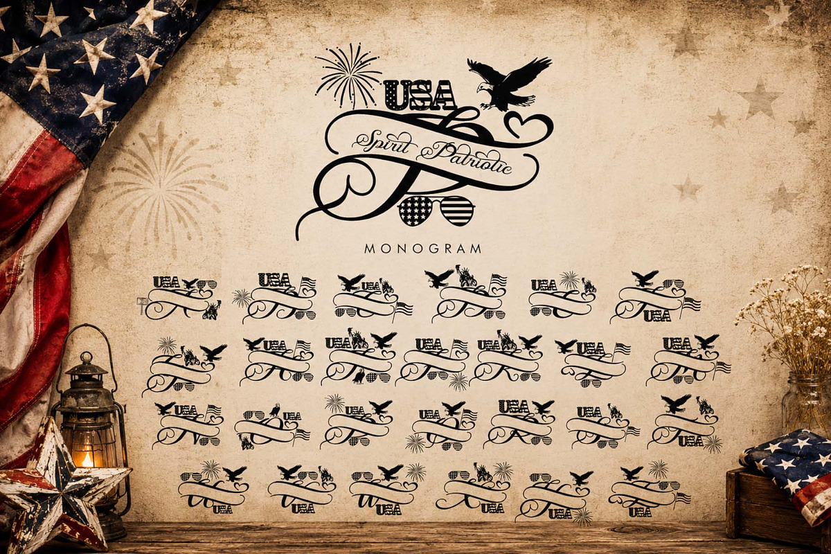 Spirit Patriotic Monogram, a Handwritten Font by Yoga Letter (Photo 4 of 6)