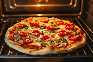 Homemade pizza baking in the oven, a Food & Drink Photo by MistyDay