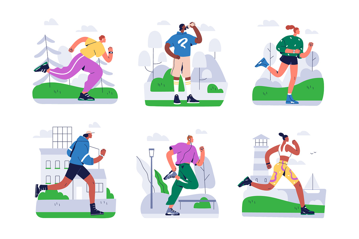 Sports people jogging, running set, a Sport Illustration by Good Studio (Photo 5 of 6)