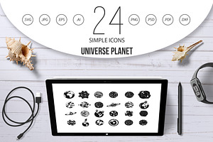 Universe Planet Icon Set, Simple