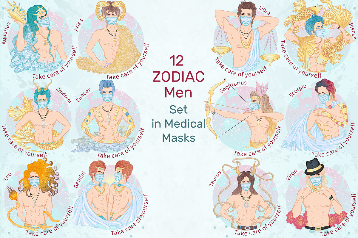 12 Zodiac Men Hand Drawn Collection, a Healthcare Illustration by ennona_art (Photo 4 of 11)