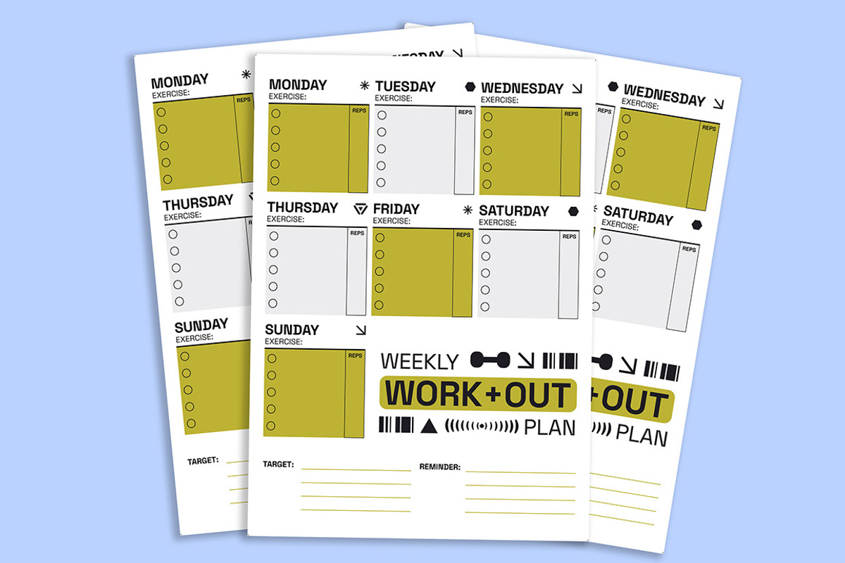 Modern Weekly Workout Planner, a Stationery Template by Gumico Studio. (Photo 2 of 3)