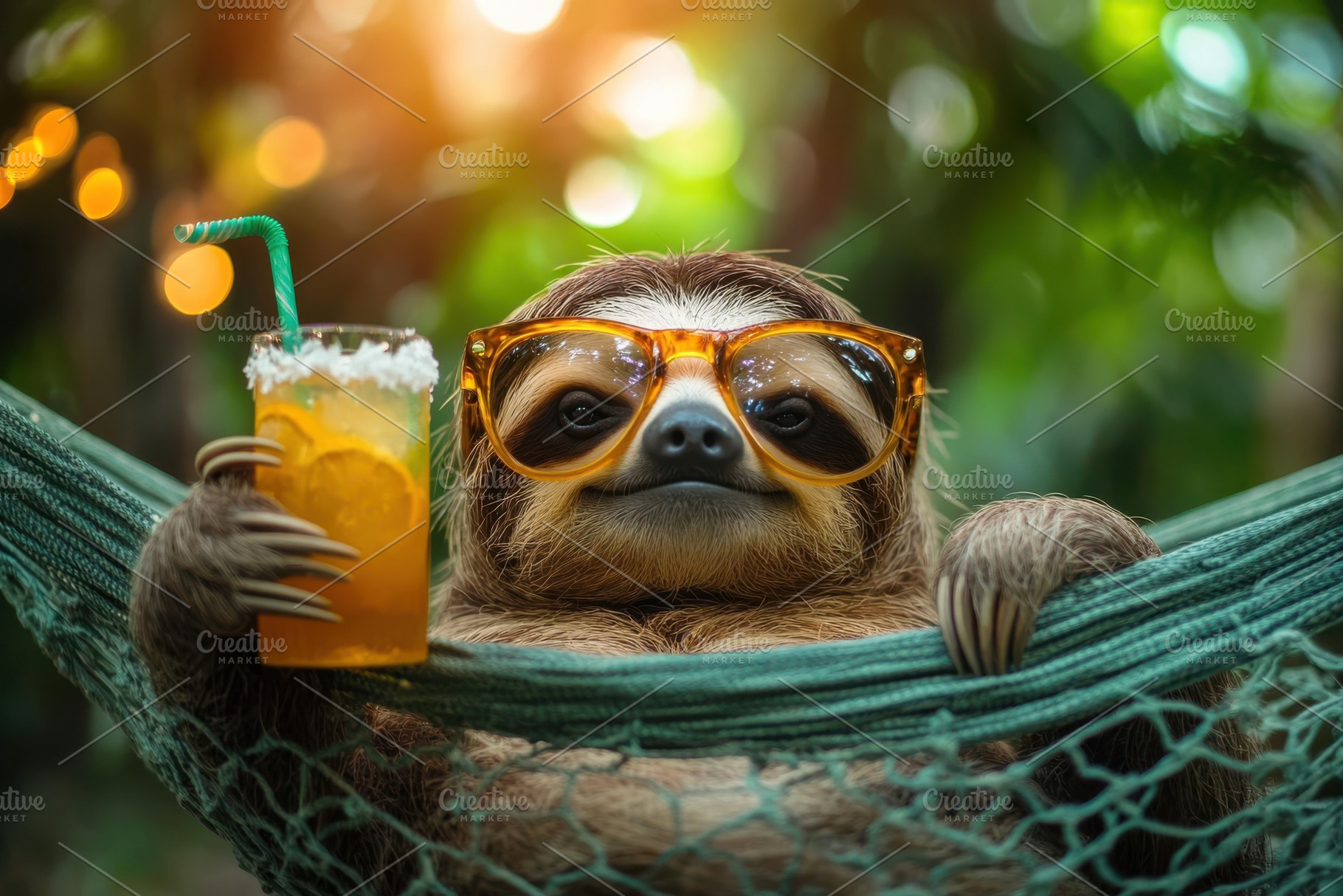 Sloth in Hammock with Sunglasses and, an Animal Photo by Pixeness Studio