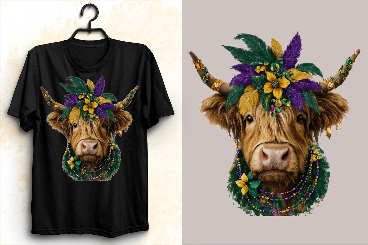 Cute Mardi Gras Highland Cow Clipart, an Illustration by SVGArt (Photo 4 of 7)