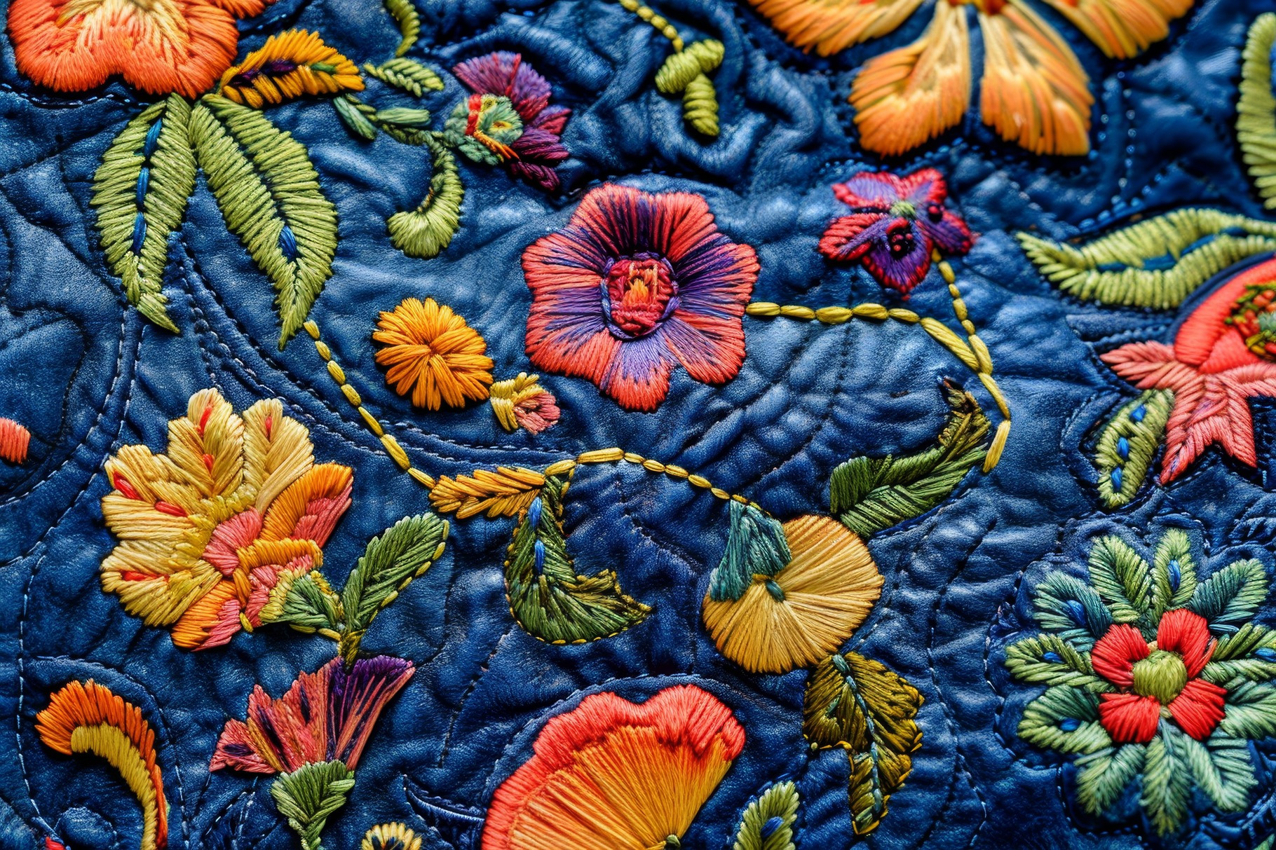 Colorful floral embroidery patterns, a Photo by Tanuart