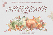 Pumpkin clipart. Autumn watercolor, an Illustration by Kate Lanbina (Thumbnail 1 of 16)