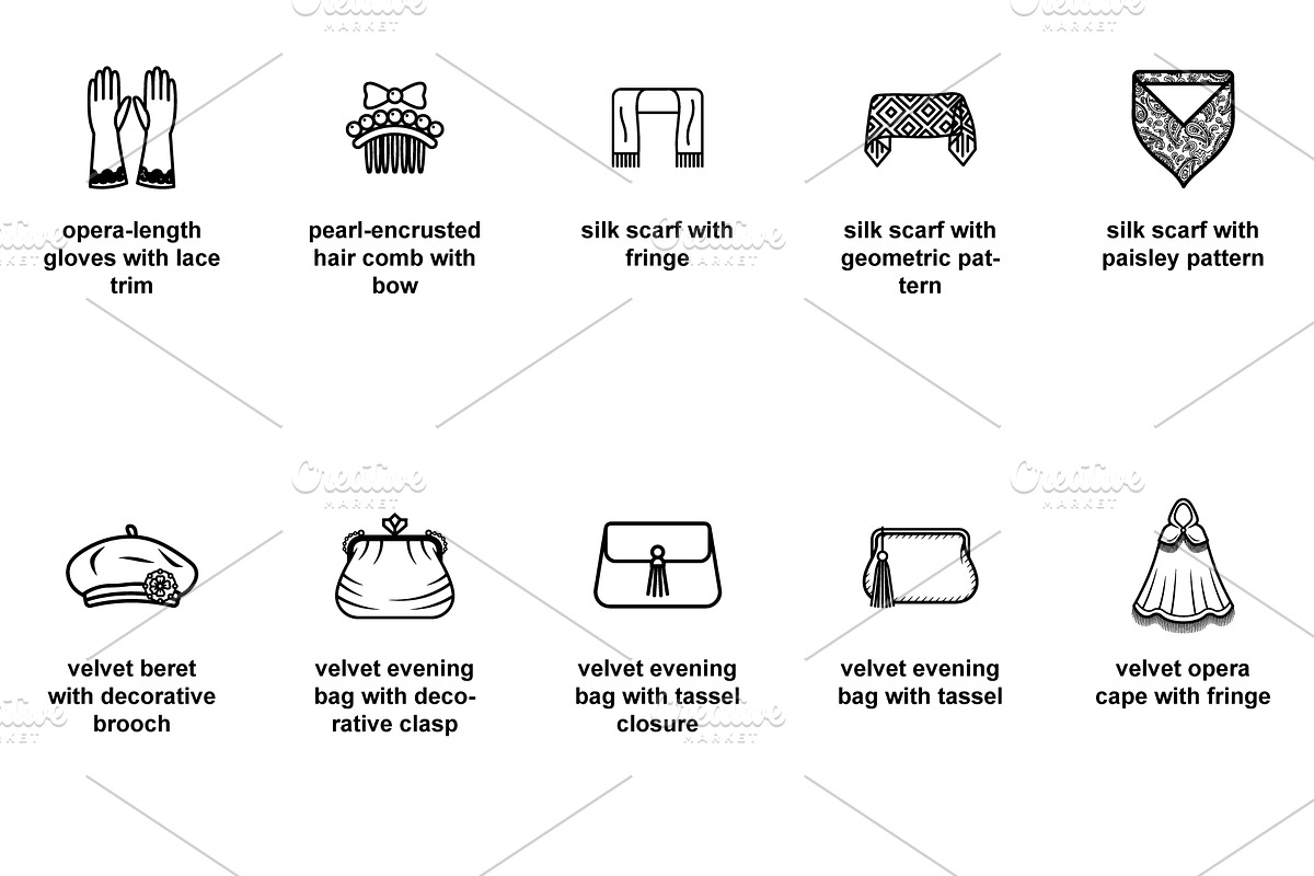 vintage fashion accessories Icon Set, an Outline Icon by Nurlan's shop (Photo 4 of 6)