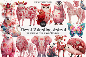 Floral Valentine Animal Clipart, an Illustration by Designworld