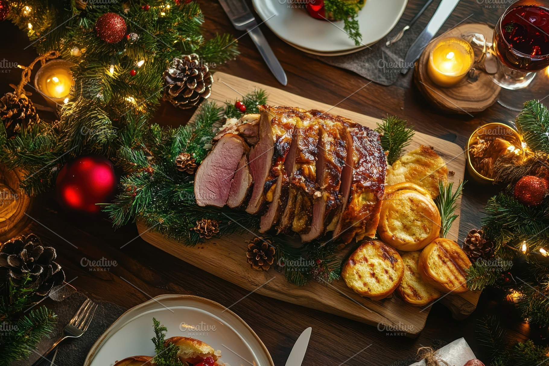 A festive Christmas meal concept, a Photo by Pavel_design
