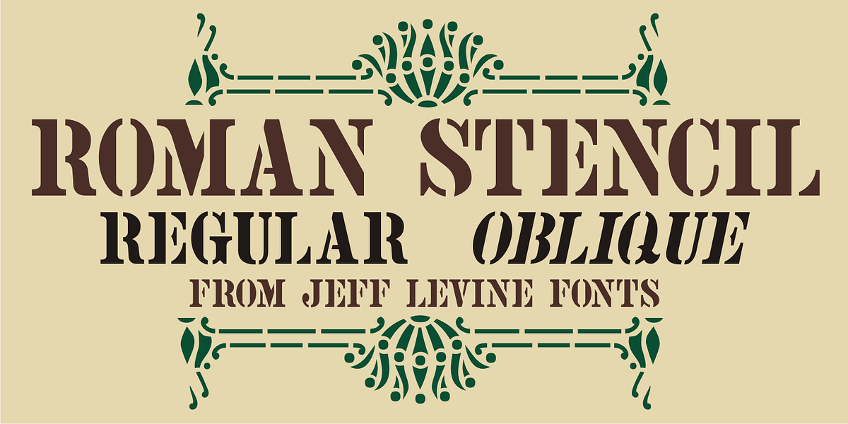 Roman Stencil JNL, a Serif Font by Jeff Levine Fonts